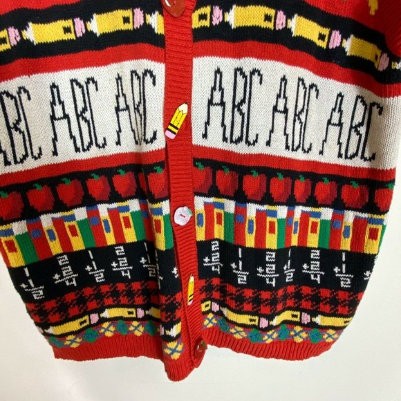 Vintage 1994 The Eagles Eye Sweater Red Teachers Cardigan Vest Hand knitted - Picture 5 of 8